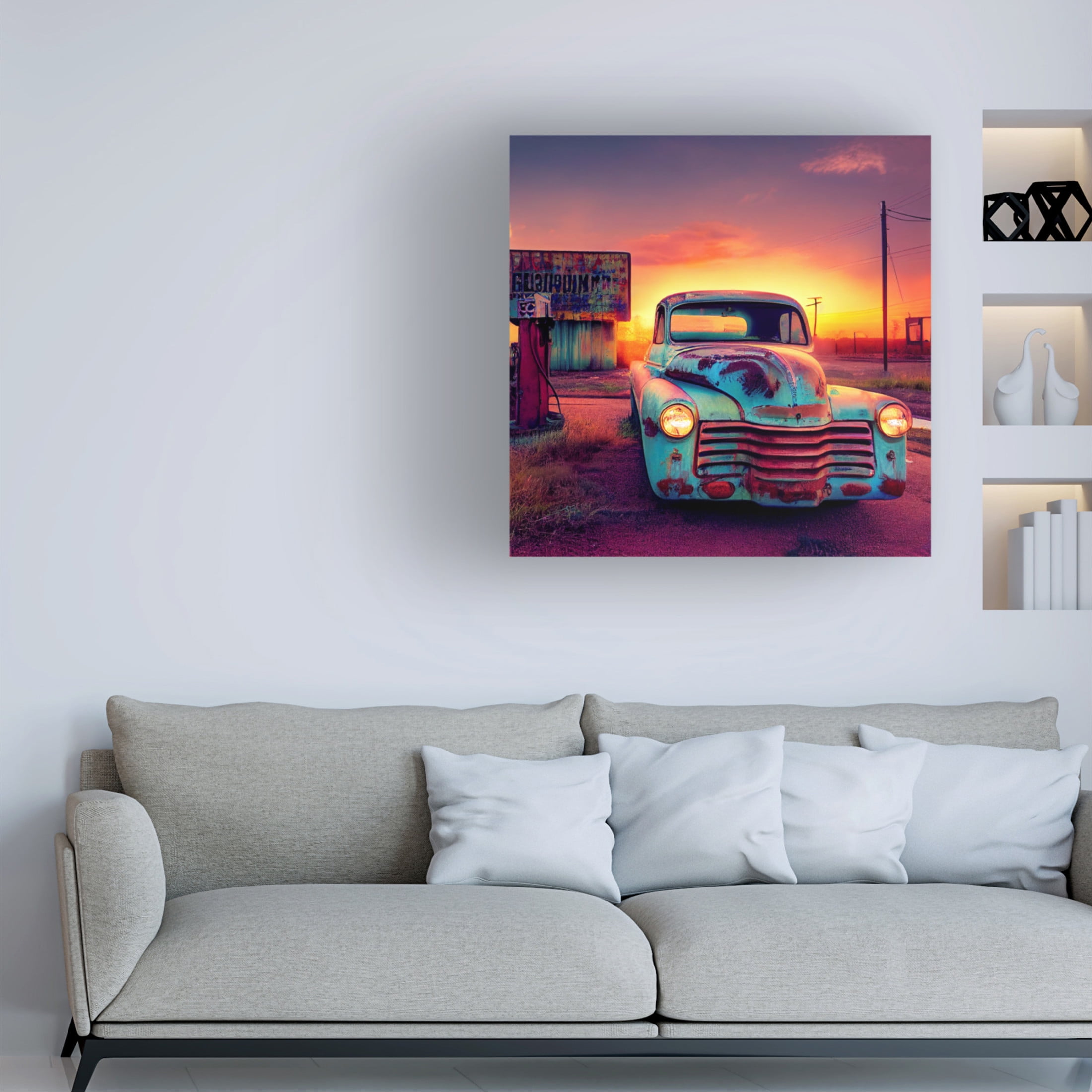 Canvas Wall Art - Ray Heere 'Route 66 2' Wall Art for Living Room, Bedroom, or Office Décor by Trademark Fine Art - 14 x 14 Inches