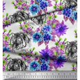 thumbnail image 2 of Soimoi Purple Poly Georgette Fabric Tiger Face,Leaves & Floral Decor Fabric Printed BTY 52 Inch Wide, 2 of 3