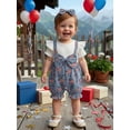 thumbnail image 3 of BemeyourBBs Baby Girl 4th of July Outfit Baby Girls Patriot Independent Day Clothes Summer Romper Flag Print Faux Two-Piece Cute Bow Short Sleeve Jumpsuit with Headband Set, 3 of 9