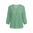 thumbnail image 5 of BRGZLK Women's 3/4 Sleeve Solid Color Summer Gauzy Tops Trendy Button Decoration Henley Shirts Classy Cruise Going Out Outfits, 5 of 6