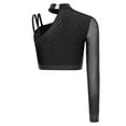 thumbnail image 4 of Xnihocha Women's Latin Jazz Dance Top One Shoulder Long Sleeve Rhinestone Crop Tops Ballet Dancewear Black S, 4 of 5