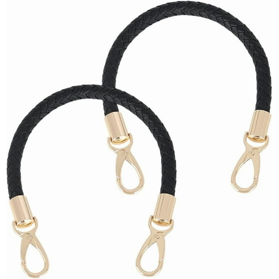 2PCS 16.3 Inch Black Short Handbag Handles Purse Straps PU Leather Purse Handle Replacement with Golden Buckles