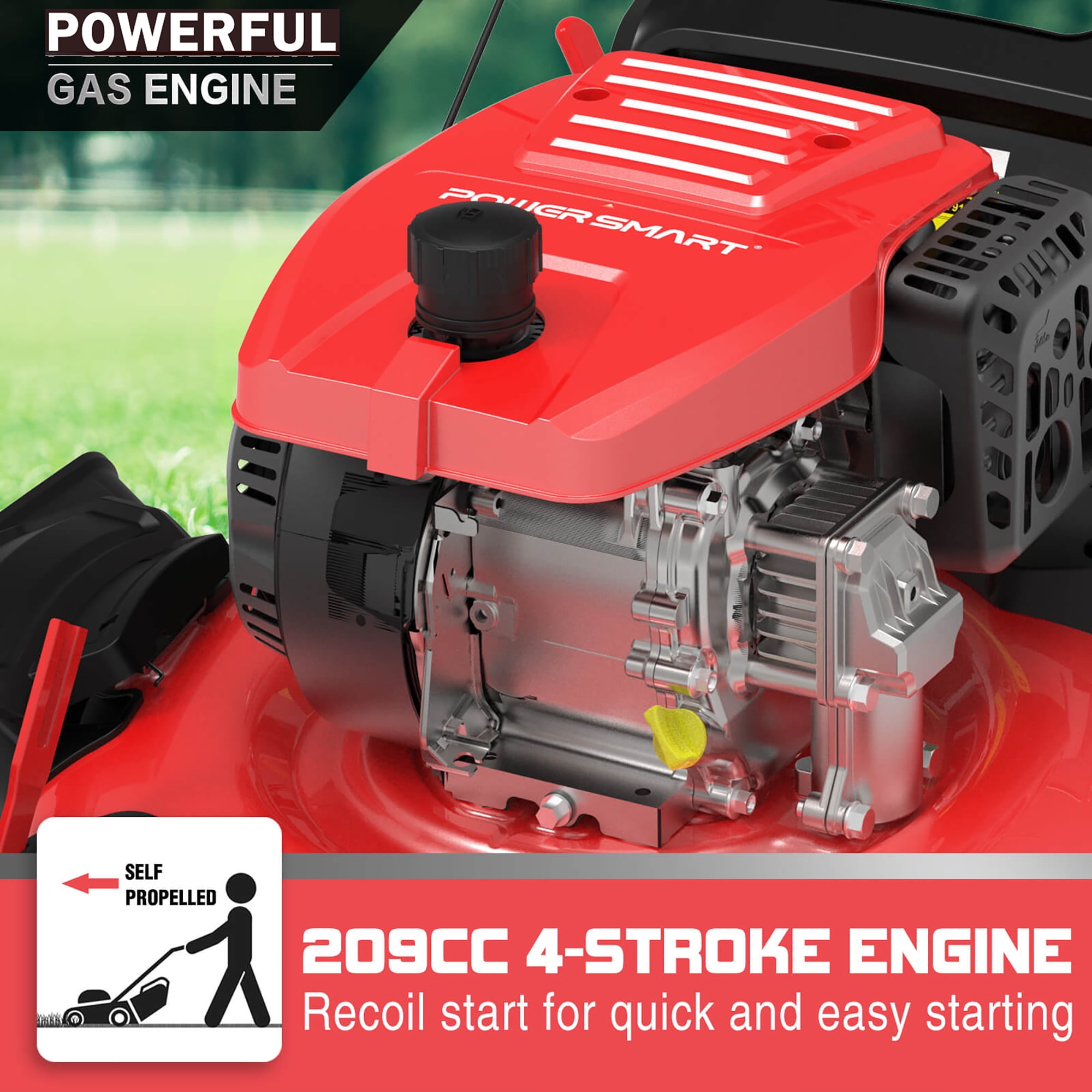 Buy Self Propelled Lawn Mower Gas, Powerful 209CC Cordless Lawn Mower