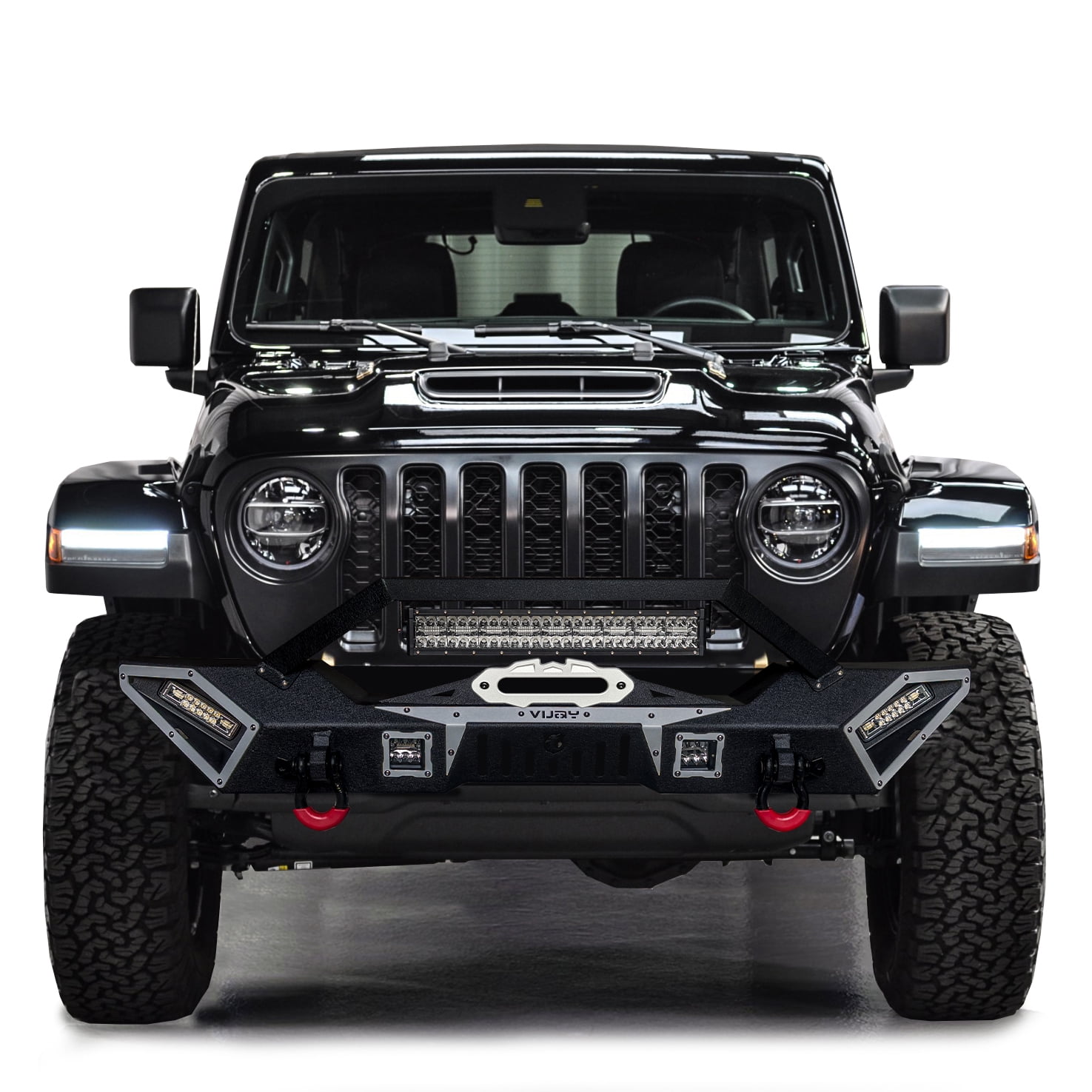 Vijay Front Bumper for 2007-2024 Jeep Wrangler JK/JL with Winch Plate and Lights and D-Rings