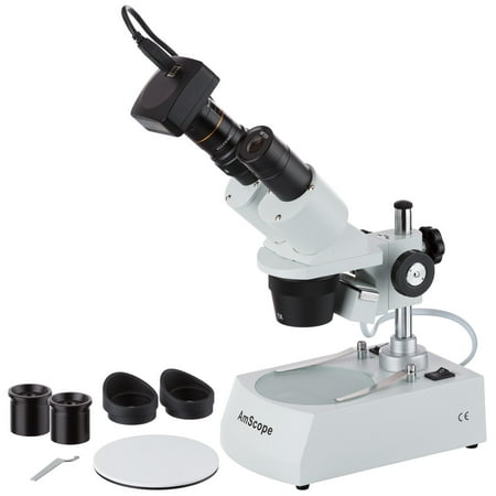 AmScope 5X-10X-15X-30X Forward Stereo Microscope + Digital Camera New