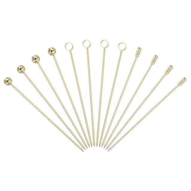 Uxcell 12 Pcs Palillos de Cóctel de Acero Inoxidable, 4.33" Palillos de Martini Reutilizables para Bebidas y Aperitivos, Dorado