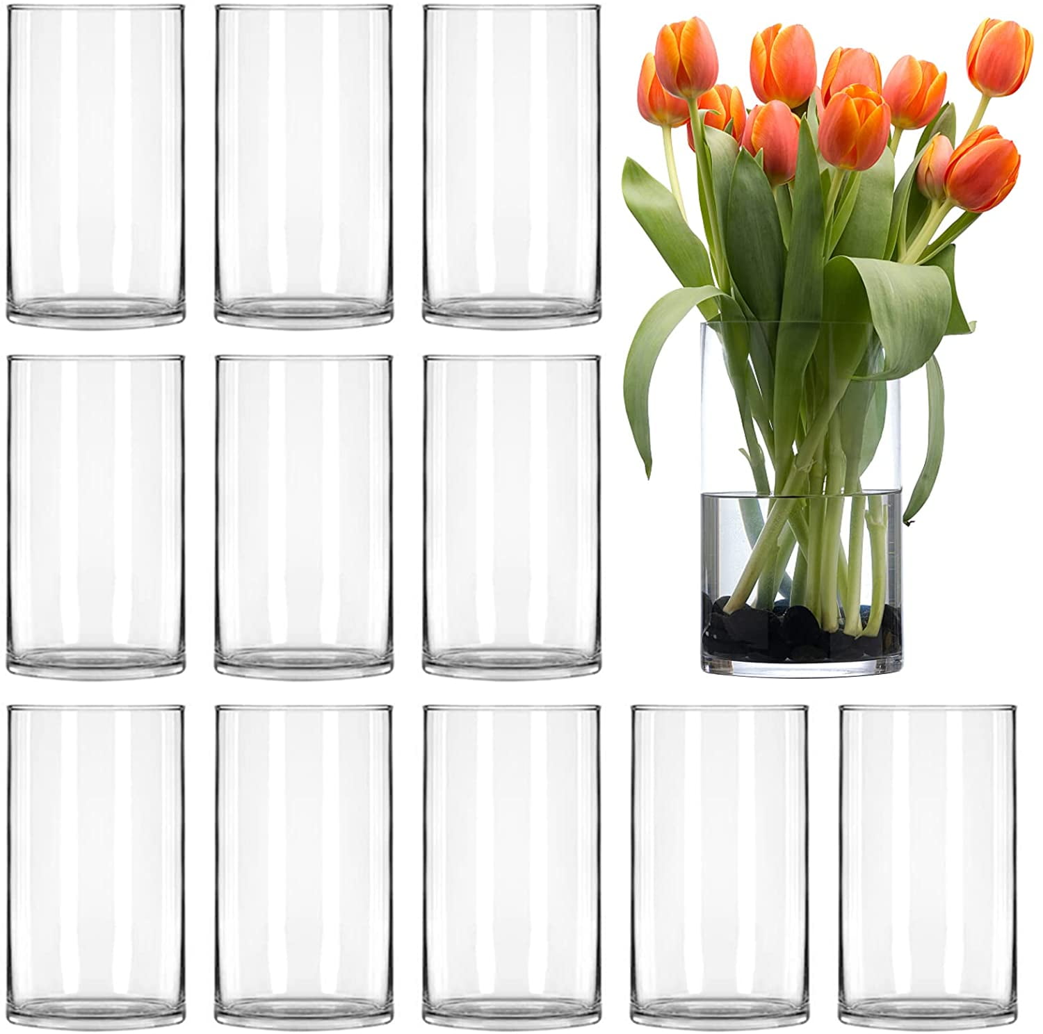BIGIVACA 6 Inch Tall Clear Glass Vases,Bulk Cylinder Flower& Plant Vases,Candle Holders for Home ...