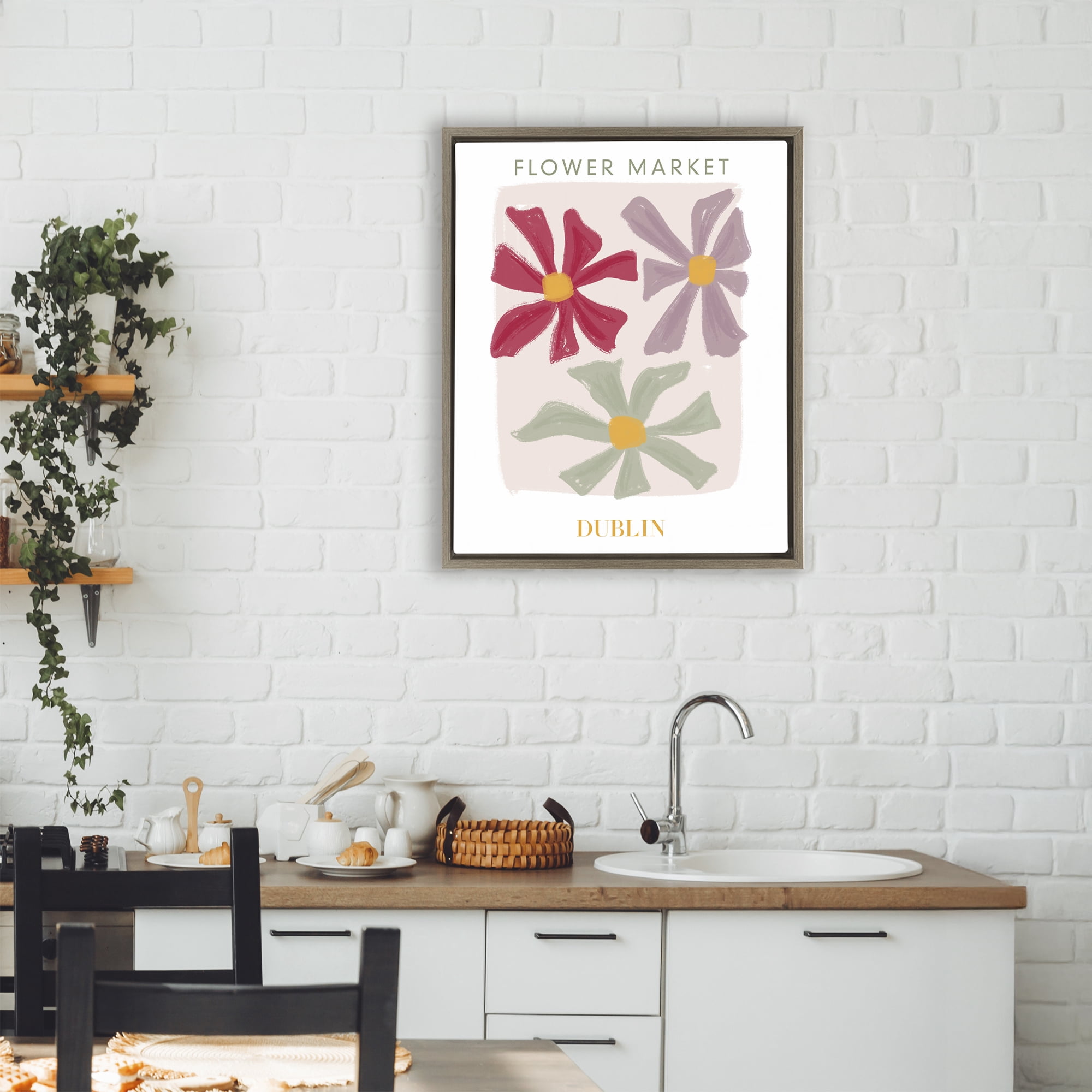 Stupell Industries Muted Dublin Flower Market Brown Framed Floater Canvas Wall Art, design by Lucille Price