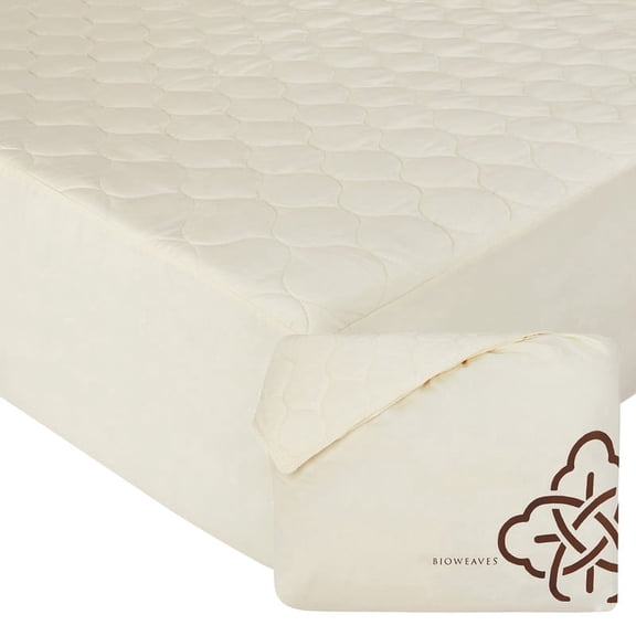 Bioweaves 100% Organic Cotton Mattress Pad, Cooling 300GSM Quilted Fitted Mattress Topper & Protector with Soft Cotton Wadding - 20 Inch Deep Pocket, Queen