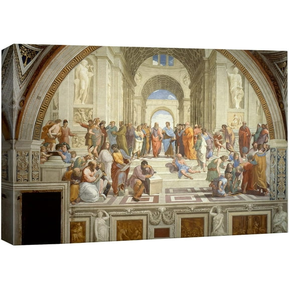 wall26 Canvas Print Wall Art The School of Athens by Raphael People Historic Illustrations Fine Art Traditional Scenic Colorful Dark for Living Room, Bedroom, Office - 32"x48"