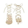 thumbnail image 5 of BLISSFUL STEP Knot Lace Up Slingback Kitten Heel Sandals for Women Gold 5.5, 5 of 8