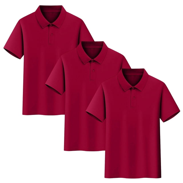 Odeerbi Camisas de Manga Corta de Niños de 3 Paquetes Colores Sólidos Transpirables de Algodón Uniforme de La Escuela Tops Para 3-17 Años Adolescente