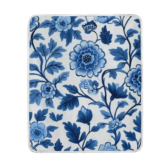 Yayeee Throw Blanket for Couch Soft Warm 50" x 60" Sofa Chair Bed Decoration, Blue Floral Pattern