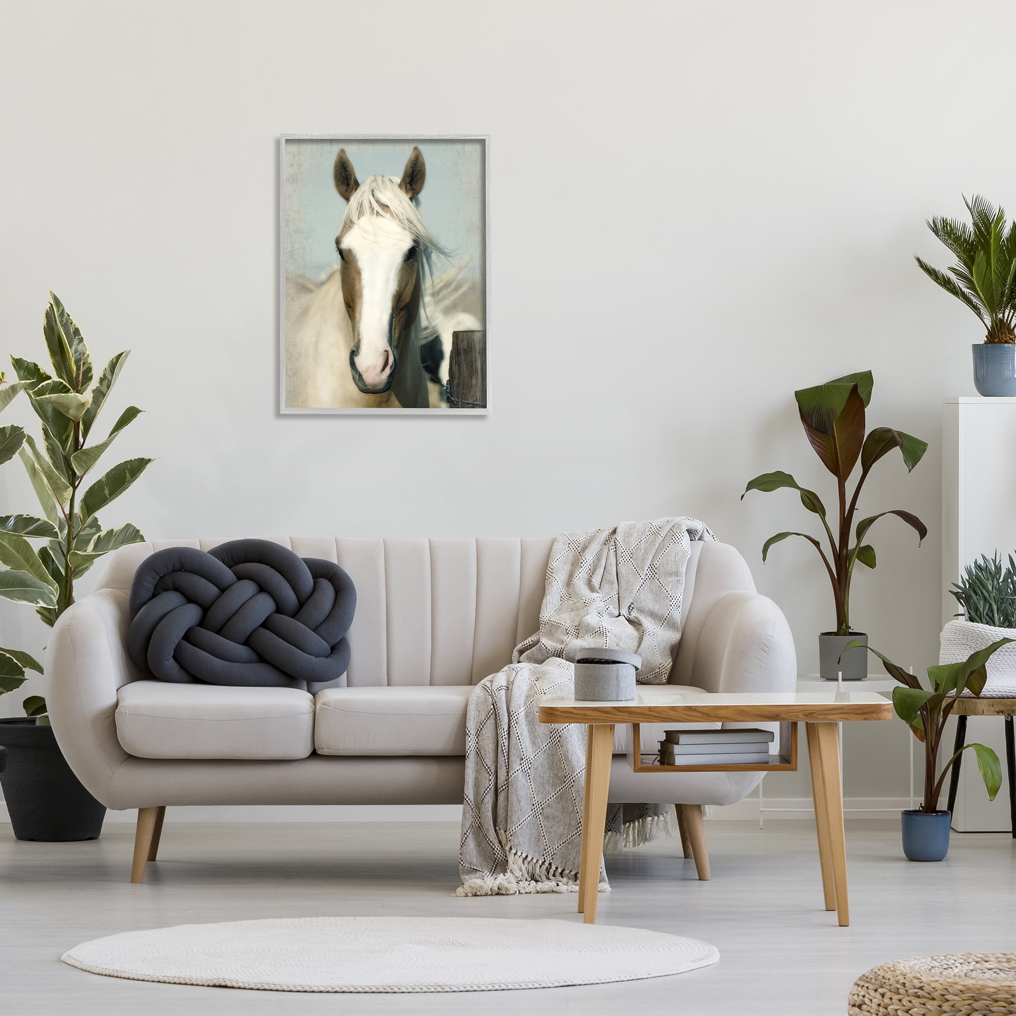 Stupell Industries Horse at Rustic Fence Animals & Insects Painting Gray Framed Art Print Wall Art, 24 x 30