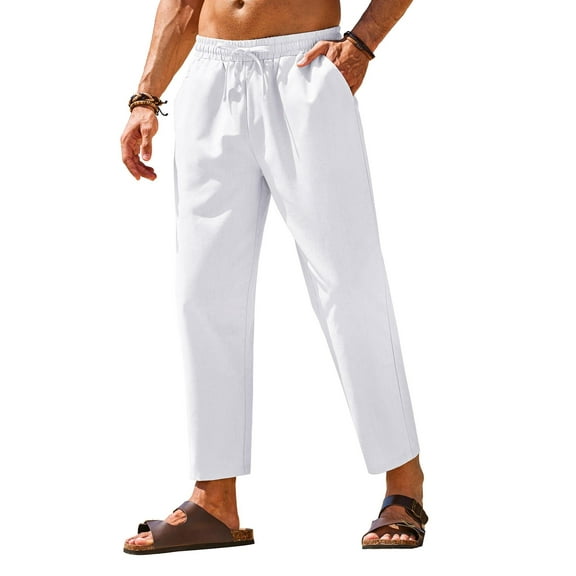 COOFANDY White Linen Pants for Men Summer Lightweight Casual Trousers Yoga Beach Pants