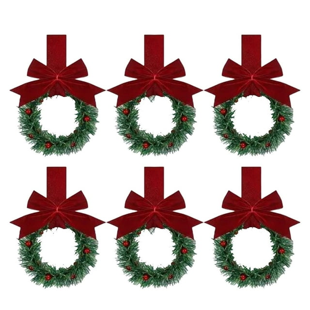 Christmas Vacation Wreath New Year Sign for Front Door Christmas Lights for Front Door 6PCS Christmas Kitchen Cabinet Wreaths With Ribbon Mini Christmas Wreath Small Kitchen Wreath With Berry And Bows