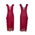 thumbnail image 4 of TARIENDY Womens Sheer Lingerie Wide Straps Chemise Nightgowns V Neck Side Slit Ruffles Long Sleepdress Backelss Night Gown Wine M, 4 of 6