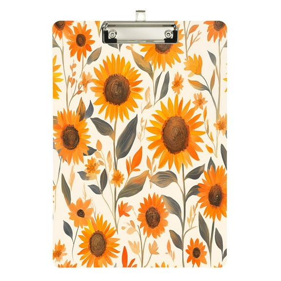 FORMRS Acrylic Clipboard with Low Profile Clip Standard A4 Letter Size, 12.5" x 9", Watercolor Sunflowers and Leaves