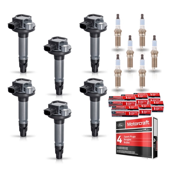 ‌‌Set of 6 ISA Ignition Coil Pack and 6 Motorcraft Spark Plug SP411 Compatible with Ford Edge Flex Fusion Lincoln MKS MKT MKX MKZ Mazda CX-9 3.5L 3.7L Replacement for UF553 UF595 5C1652