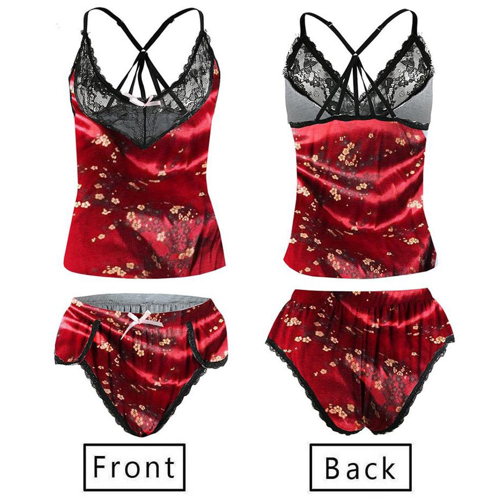 Vedolay Lingerie For Women Women Lingerie Set Satin Bow Tie 2 Piece Bra And Panty Setsred Xxl 