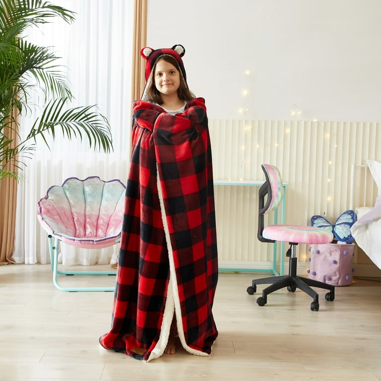 Dearfoams Hooded Plush Polyester Throw with Sherpa Reverse