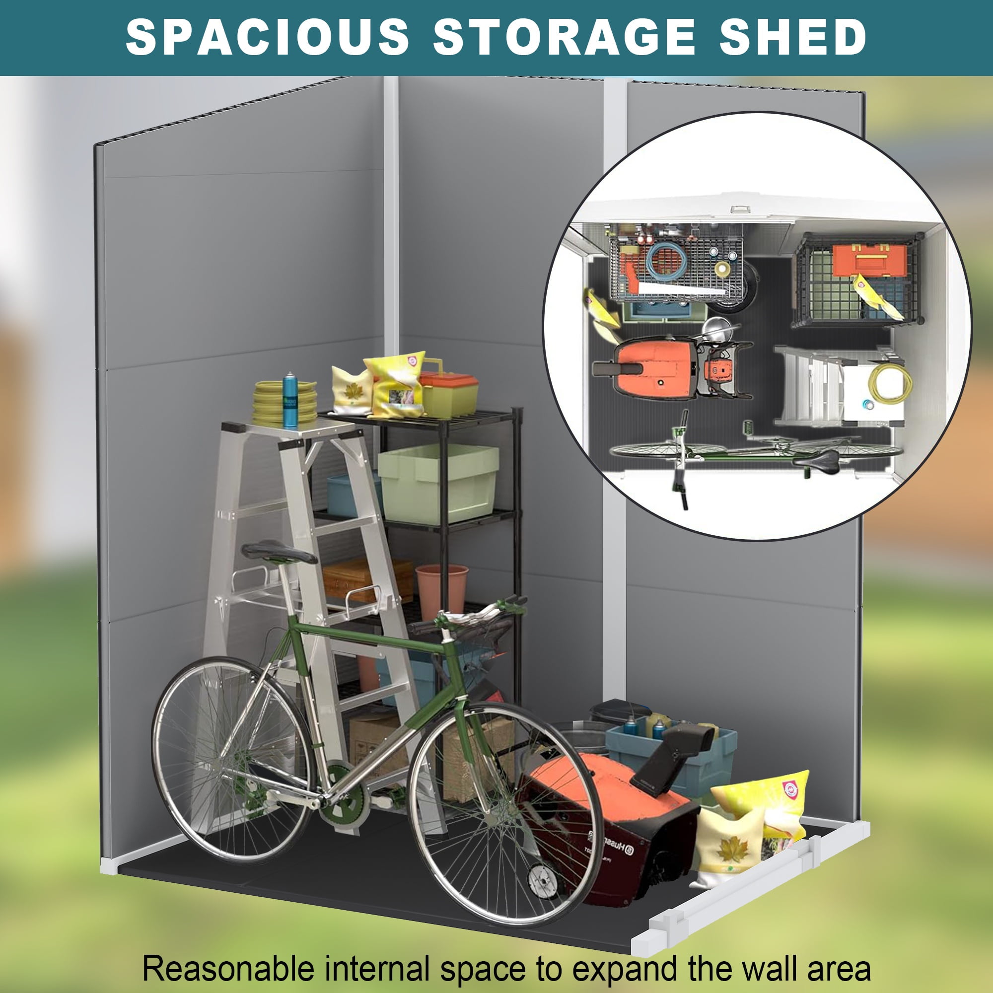 Seizeen Plastic Lean-to Shed with Floor, 5 x 4FT Sloped Top Outdoor Storage Shed, Quick Assembly Resin Shed with Window, All-Weather Garden Tool Shed Lockable