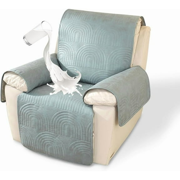 XUELC Non Slip Recliner Chair Cover- Waterproof Faux Suede Recliner Cover Recliner Slipcovers with Elastic Straps for Pets and Kids 23.4in Blue