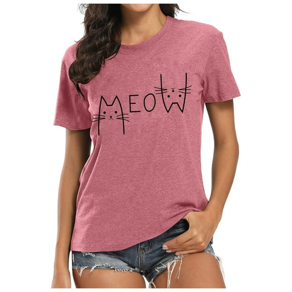 TSADFHJI Peplum Tops for Women Plus Cat T Shirts for Women Cute Cat Graphic Tees Cat Lover Gift Shirt Summer Short Sleeve Tops M