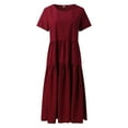 thumbnail image 4 of Women Casual Loose Bohemian Floral Dress With Pockets Short Sleeve Long Maxi Summer Beach Swing Dress High Neck Dress for Women Casual Dress for Juniors Womens Midi Dress Peach Dresses Women Denim, 4 of 5