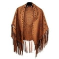 thumbnail image 1 of Poncho holgado con flecos de ante para mujer - Chal abierto con estampado perforado, tejido de poliéster, talla única, elegantes flecos para llevar en ocasiones informales, en la playa y en festivales, 1 of 4