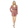 thumbnail image 2 of Women's V Neck Floral Backless Playsuit Long Sleeve Romper Jumpsuit, Pink, Medium, 2 of 6