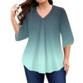 thumbnail image 5 of Abcomgle Plus Size Tshirts for Women Summer Plus Size Womens Classy Tops V Neck Women Plus Sizes 3/4 Sleeve Blouse Gradient Print Pleat Hem Casual T Shirts Loose Fit Womens Clothing 5XL,Navy, 5 of 5