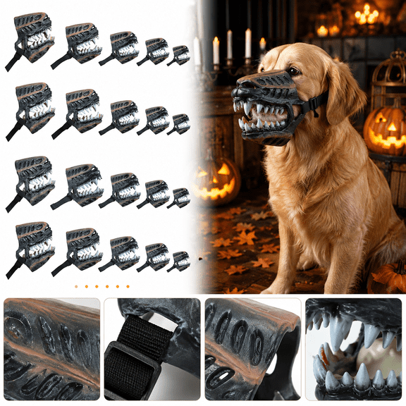 Halloween Mask for Dogs, Scary Dog Muzzle with Large Fake Teeth Design, Funny Pet Costume Accessory, Adjustable Dog Muzzle for Halloween Party and Costume Photos, STYLE1#/S