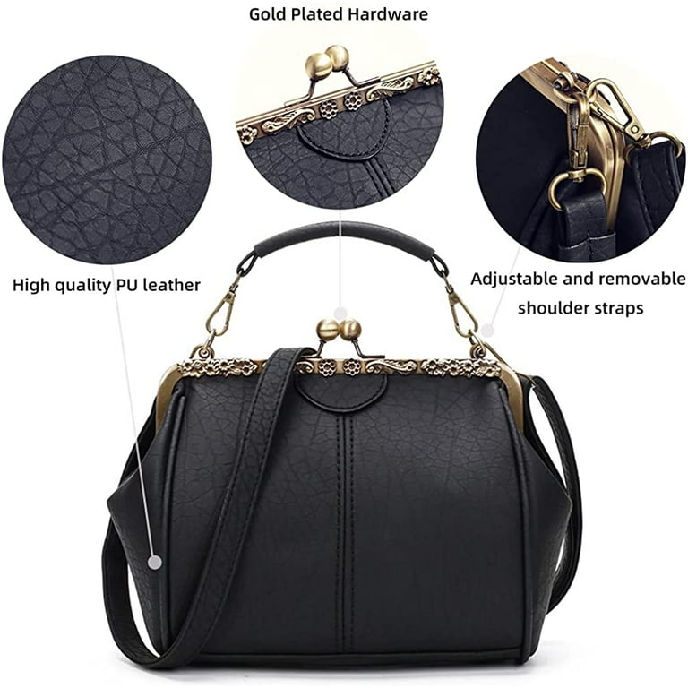 PIKADINGNIS Retro Hollow Handbag for Women Leather Shoulder Bag Evening  Clutch Bag Kiss Lock Closure Crossbody Bag Purse