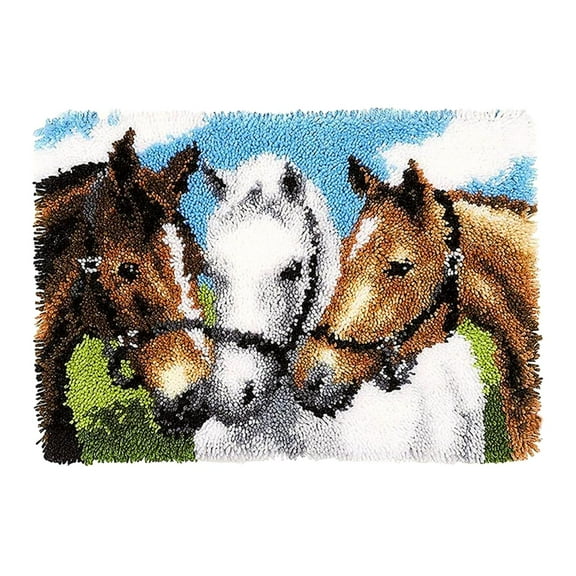 Horse Latch Hook Rug DIY Crafts Making Handmade Crocheting Needlework Mat Embroidered Material Home Decoration for Adults, Kids