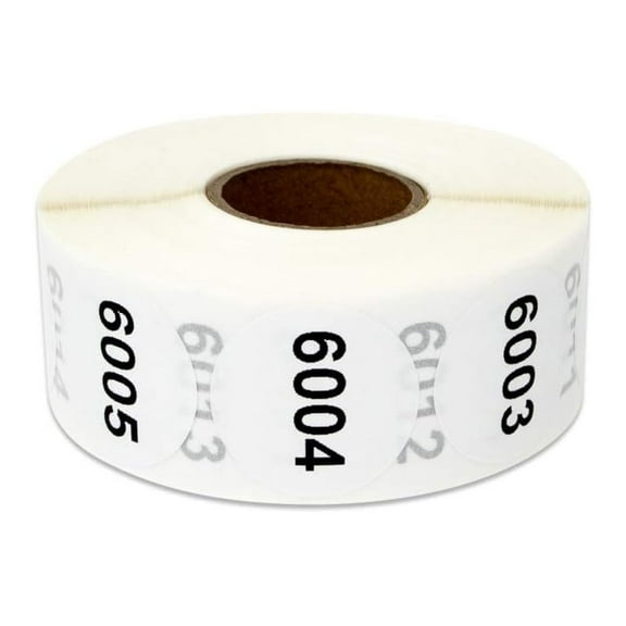 6001-7000 Numbered Labels - 1 Inch Round Stickers, 1000 Count