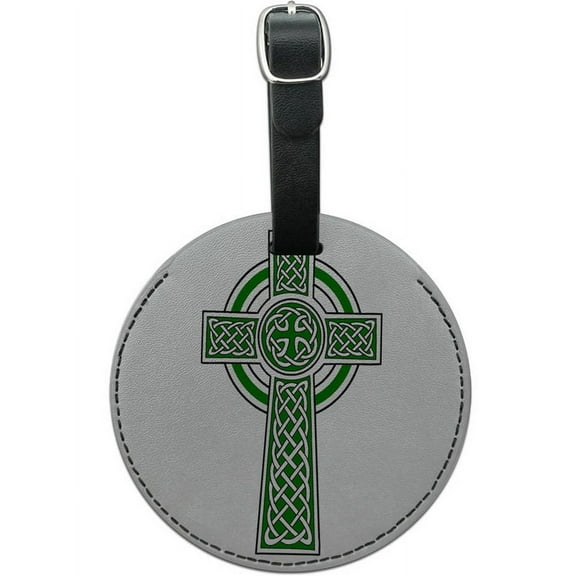 Celtic Christian Cross Irish Ireland Round Leather Luggage ID Tag Suitcase