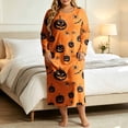 thumbnail image 3 of Women's Plus Halloween Maxi Nightgown Fall Crewneck Long Sleeve Printed Casual Loose Fit Pajamas Sleep Dresses M-3XL, 3 of 6