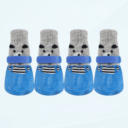 4pcs/Set Waterproof Pet Dog Shoes Cute Dog Footwear Sock Anti-Slip Rain Boots for Small Dogs Cats Chihuahua Puppy Booties(L Blue)