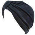 thumbnail image 1 of Soft Terry Cloth Turban Head Cover with Reversible Knot or Button Front - Black, 1 of 3