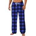 thumbnail image 2 of Fengqque Men's Flannel Plaid Straight Leg Pants Elastic Drawstring Waist Casual Loose at Home Trousers with Pocket Blue XL(XL), 2 of 4
