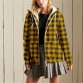 thumbnail image 2 of QQAMB Women's Winter Coat Sherpa Lined Plaid Flannel Jacket Full Zipper Hooded Flannel Shirt Jacket Warm Shacket Yellow L, 2 of 6