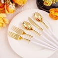 thumbnail image 3 of 96 Pcs Gold Plastic Silverware, Gold Plastic Utensils with White Handle, Cutlery Set Disposable Includes: 32 Knives, 32 Plastic Spoons And 32 Forks for Wedding And Party, 3 of 7