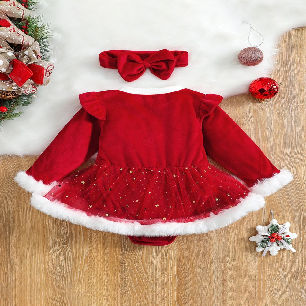 HAOAN Toddler Baby Girl Christmas Dress Letters Print Ruffle Tulle Skirt Long Sleeve Dress Fall Winter Clothes Red 12 18 Months