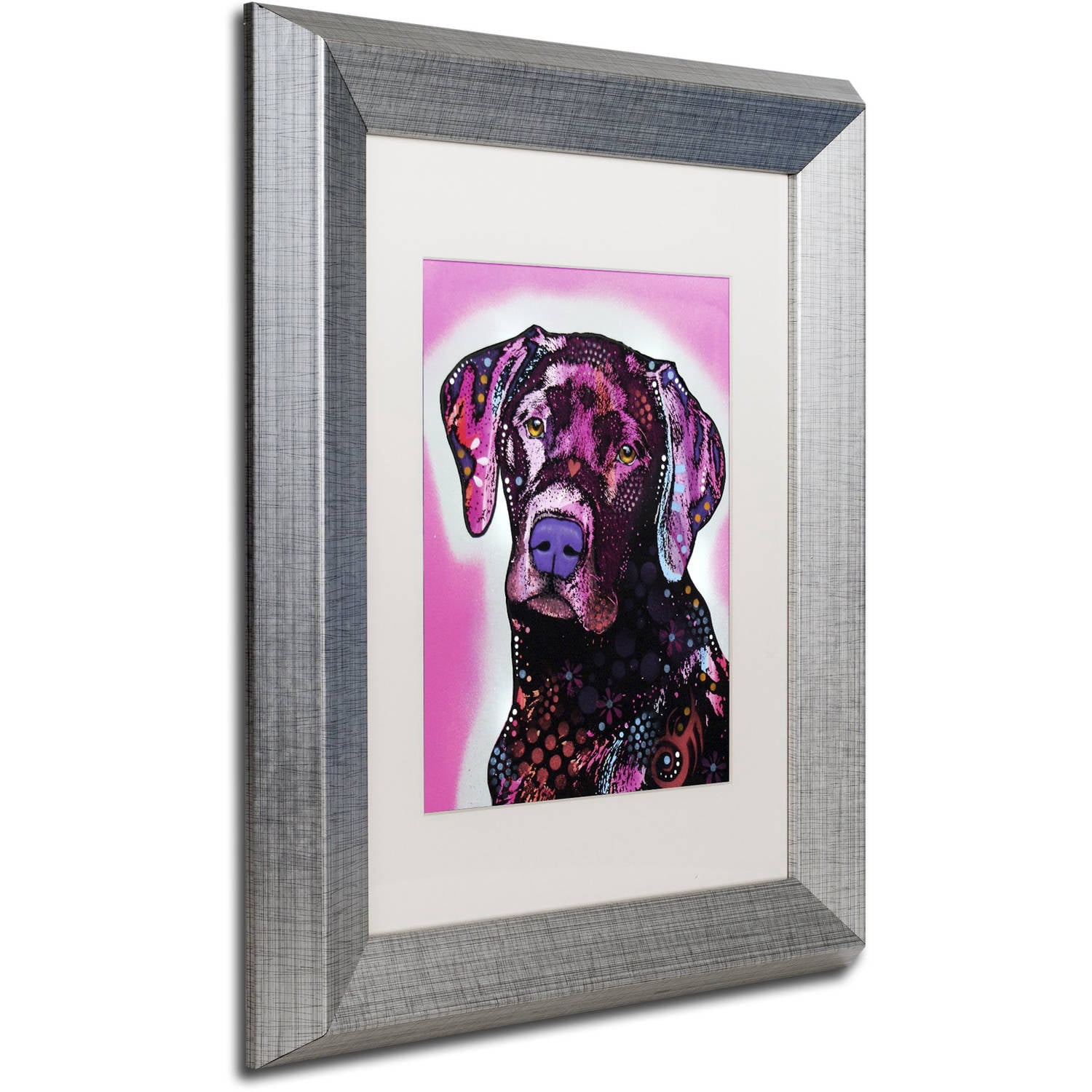 Trademark Fine Art "Black Lab" Canvas Art by Dean Russo, White Matte, Silver Frame