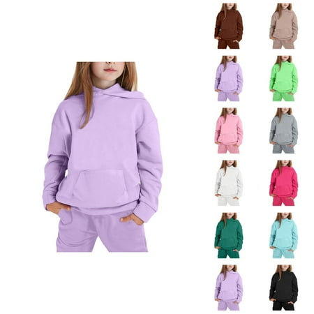 Sweat Suits for Girls Boys Solid Color Hoodie and Jogger Sweatpants 2 Piece Matching Track Suit Kids Jogging Suits
