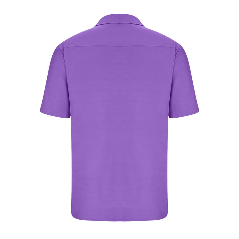 Jwzuy Mens Button Down Fashion Tshirt Summer Solid Shirts Lapel V Neck Short Sleeve Tops Purple S, Men's, Size: Small