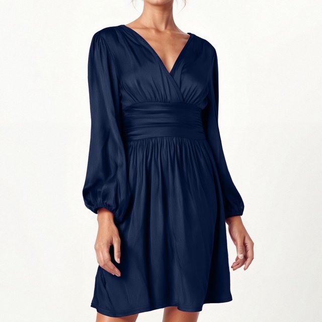 WILLBEST Vestido De Verano Para Mujer, Vestido Informal Con Cuello En V Y Mangas Para Uso Diario, Básico, Color Sólido, Fluido, Cómodo, Para Primavera, Verano Y Otoño