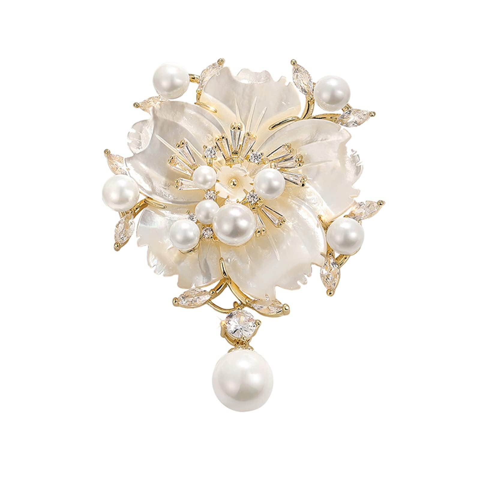 clberni Elegant Pearl Flower Designer Brooch Pins Broches Costume Jewelry for Women Fashion Christmas Gift, Women's, Size: 2.3 x 1.3