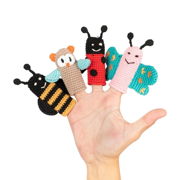 Cuddoll Animal Finger Puppets Amigurumi Organic Cotton Yarn Role-Play Small & Cute Toddler Toys USA Handmade 3/8cm Bunny Birthday, Easter Fabulous Gift for Babies